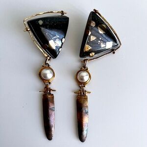 Carolyn Morris Bach Earrings 18K gold, Sterling Silver, Pearl and stone earrings